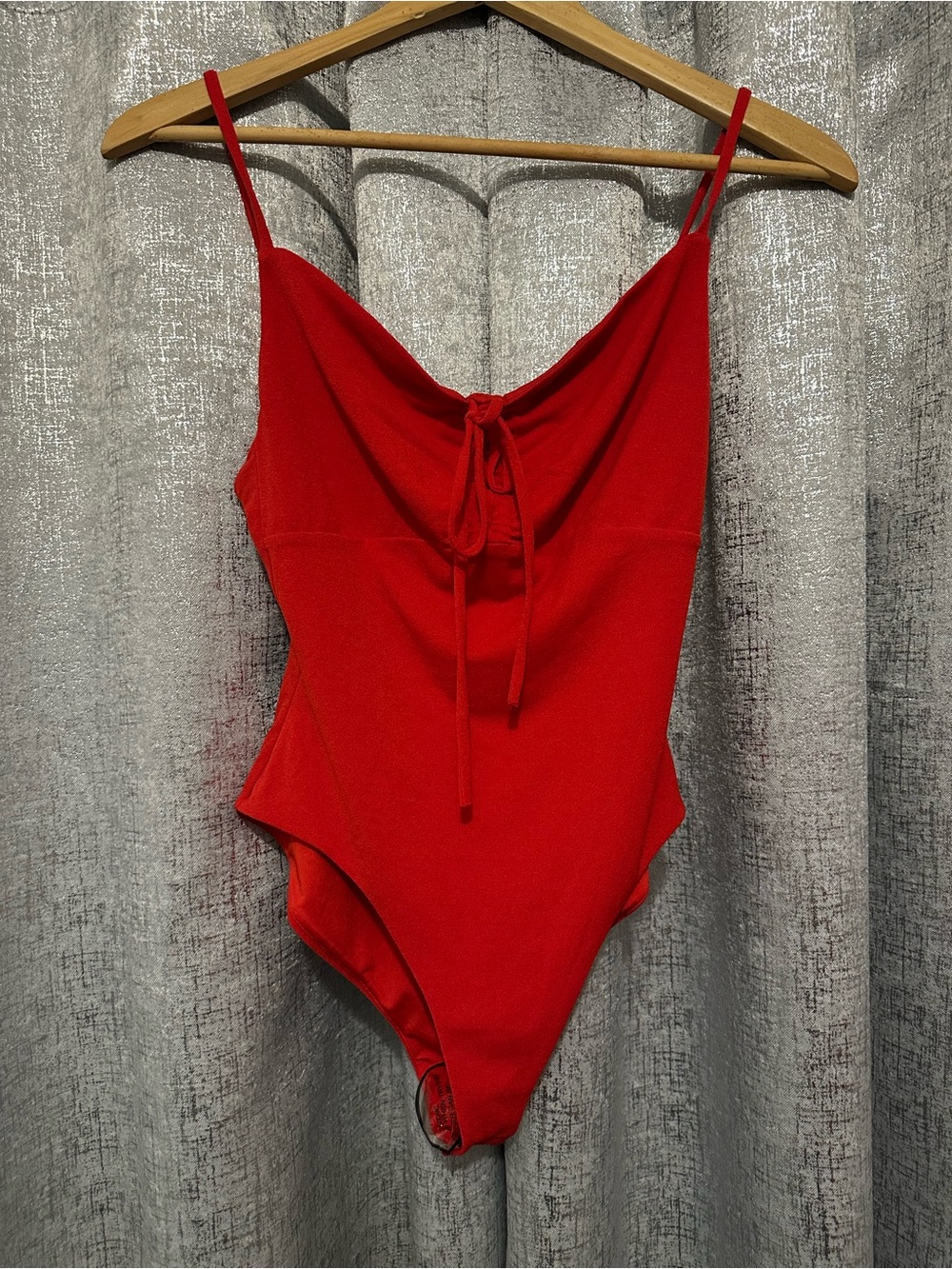 Tiger Mist Red Tie-Front One-Piece bodysuit
